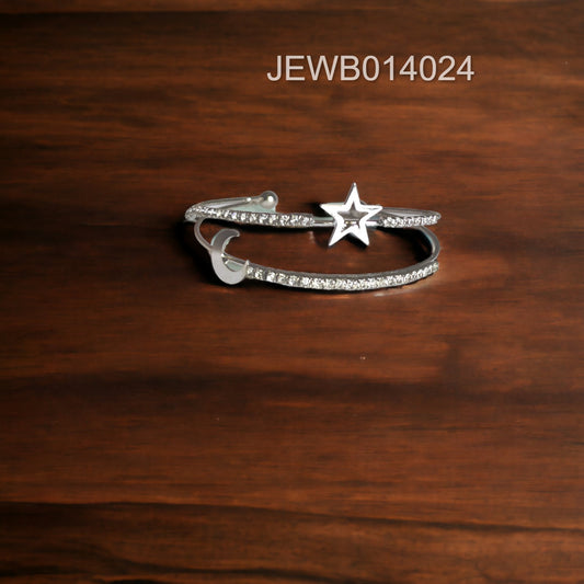 silver moon star bracelet wooden background