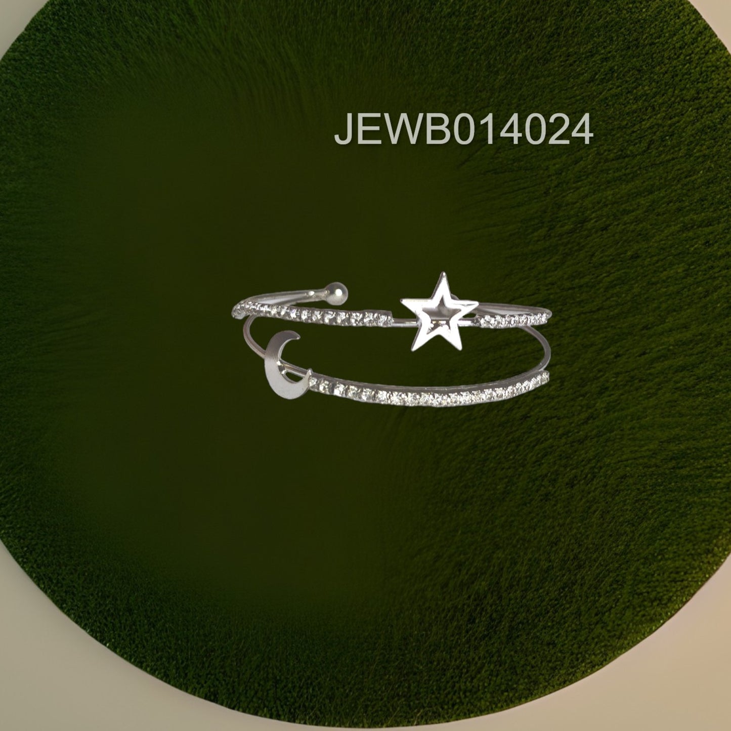 silver moon star bracelet green background