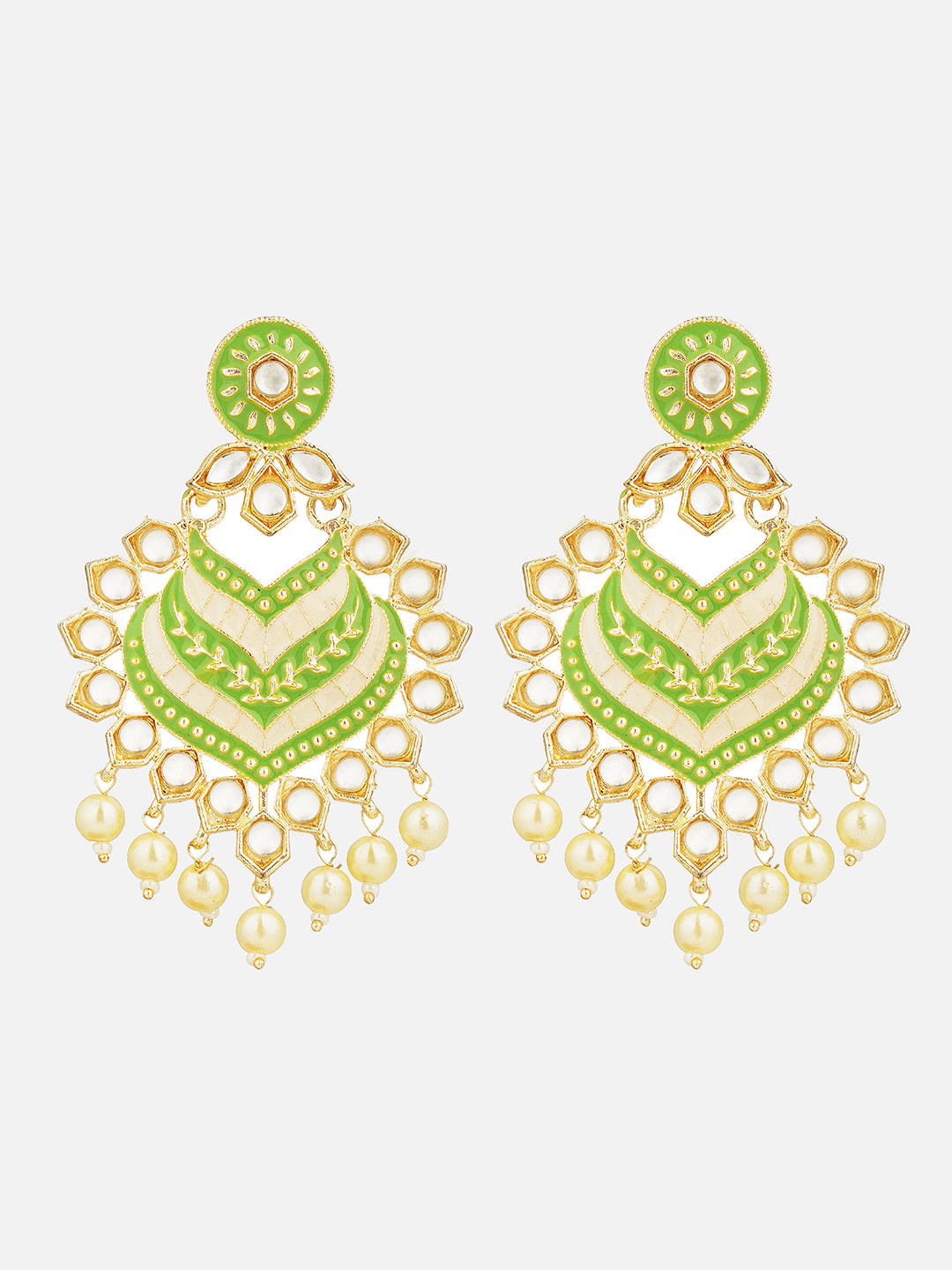 green kundan earrings front view