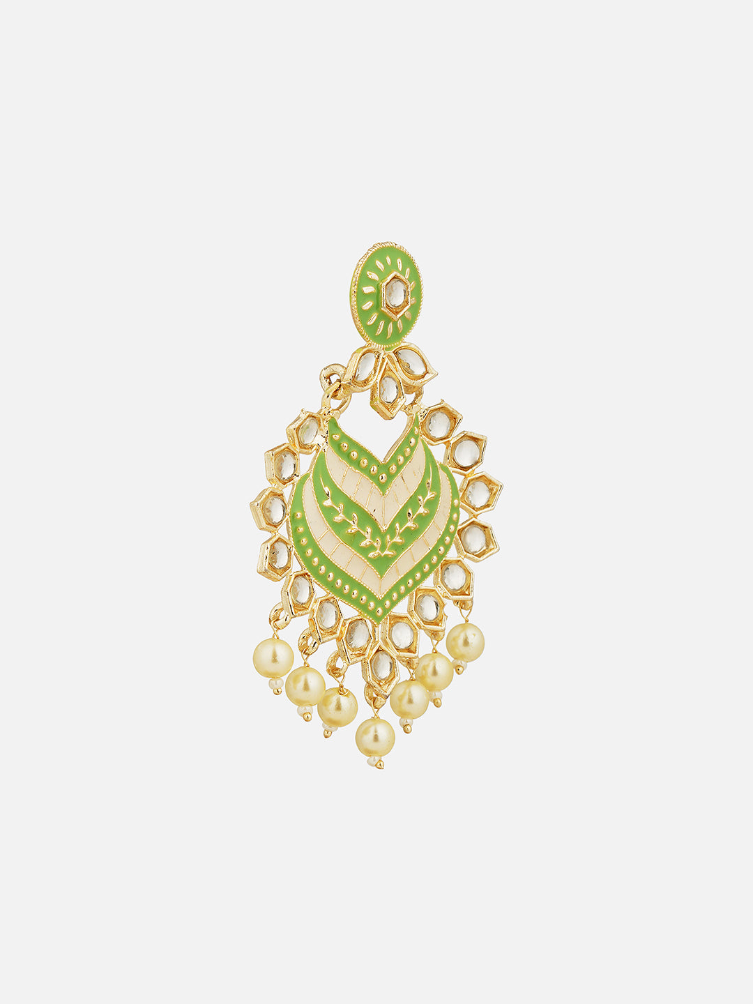 green kundan earrings side view