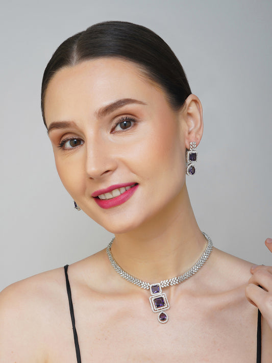 purple american diamond necklace model side view