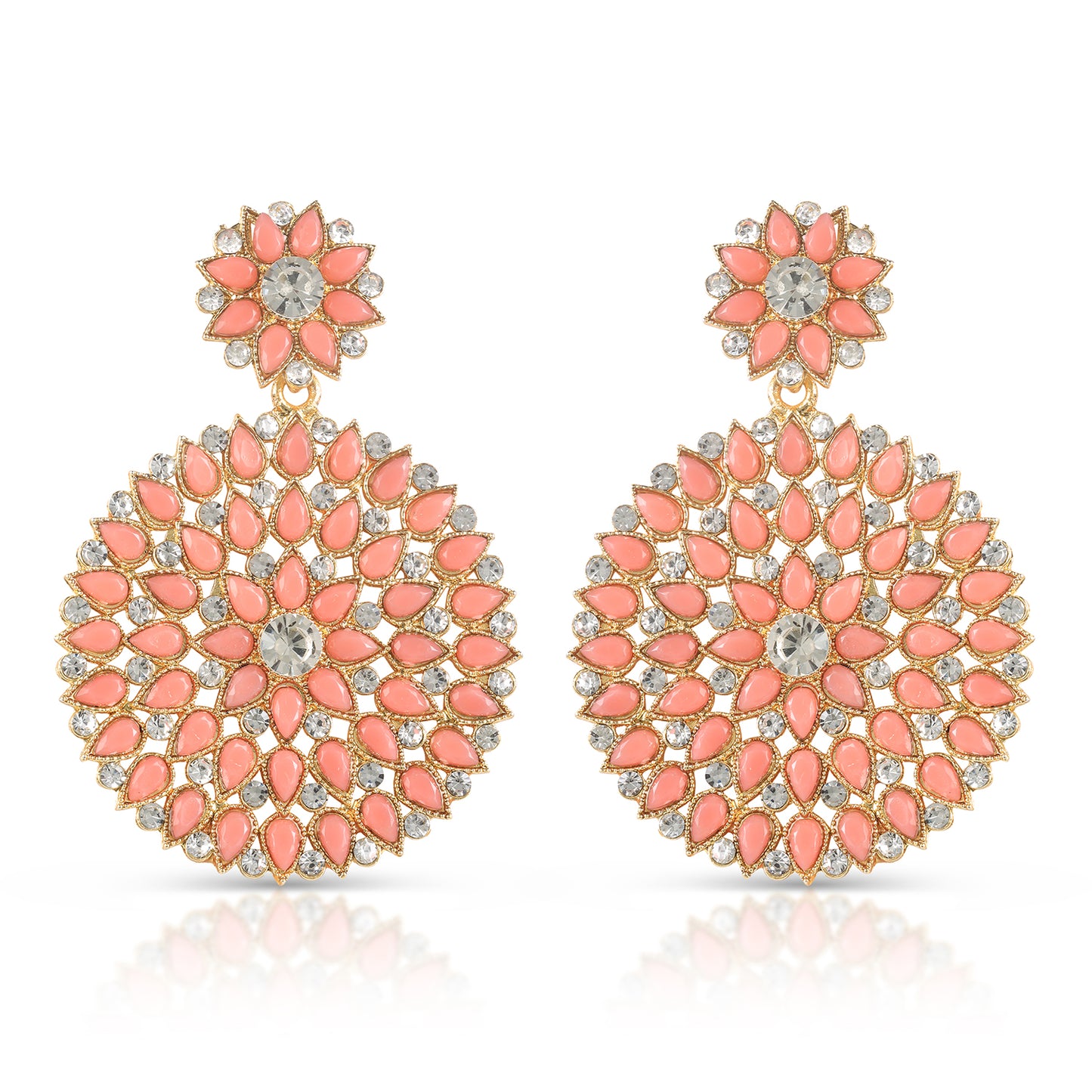 Ethnic Peach Gold Plated Stones Studded Earrings for Women