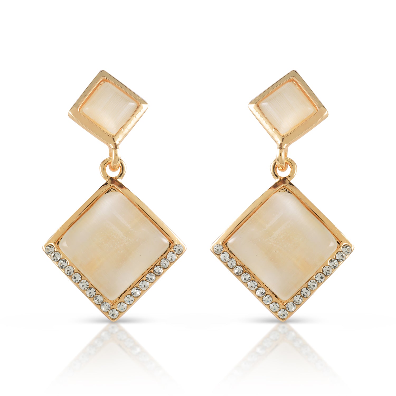 opal square drop earrings front view