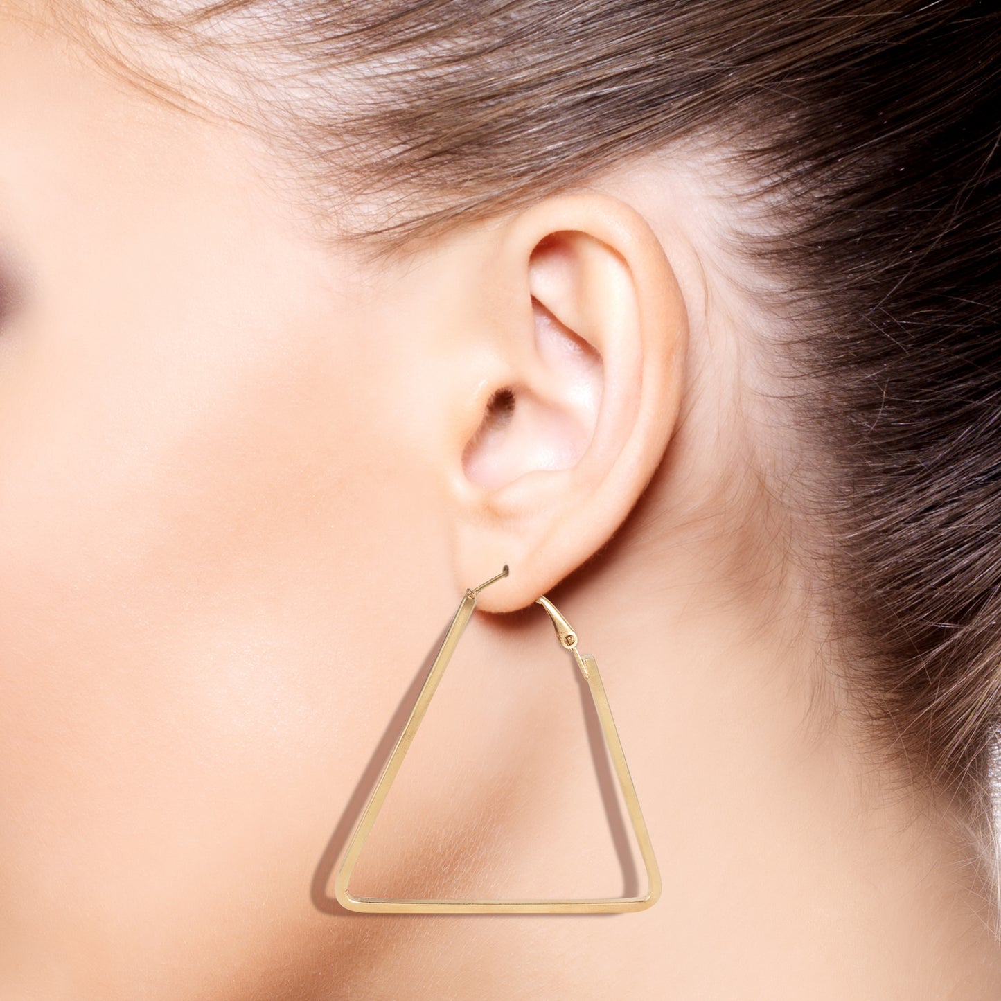 triangle hoop earrings model pic