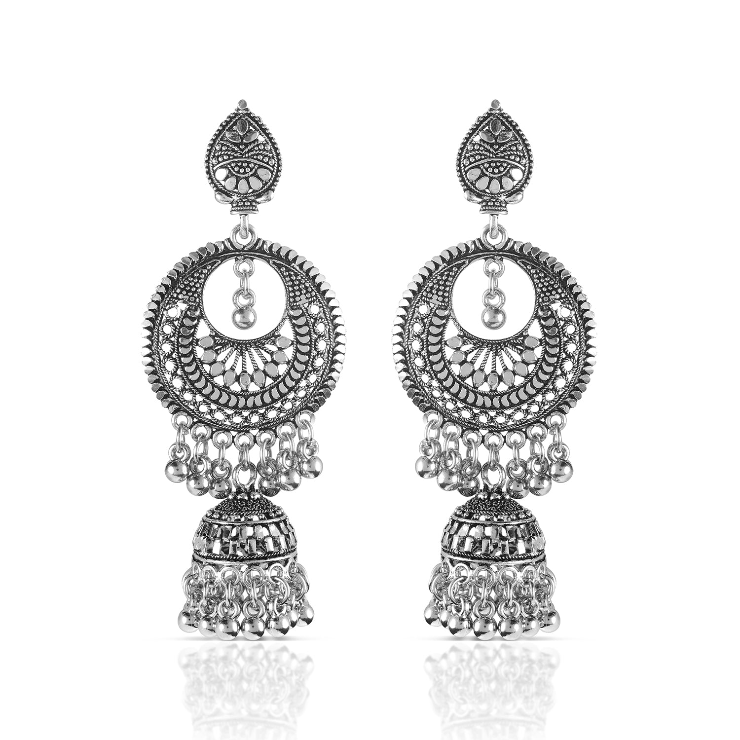 oxidized jhumka earrings front view