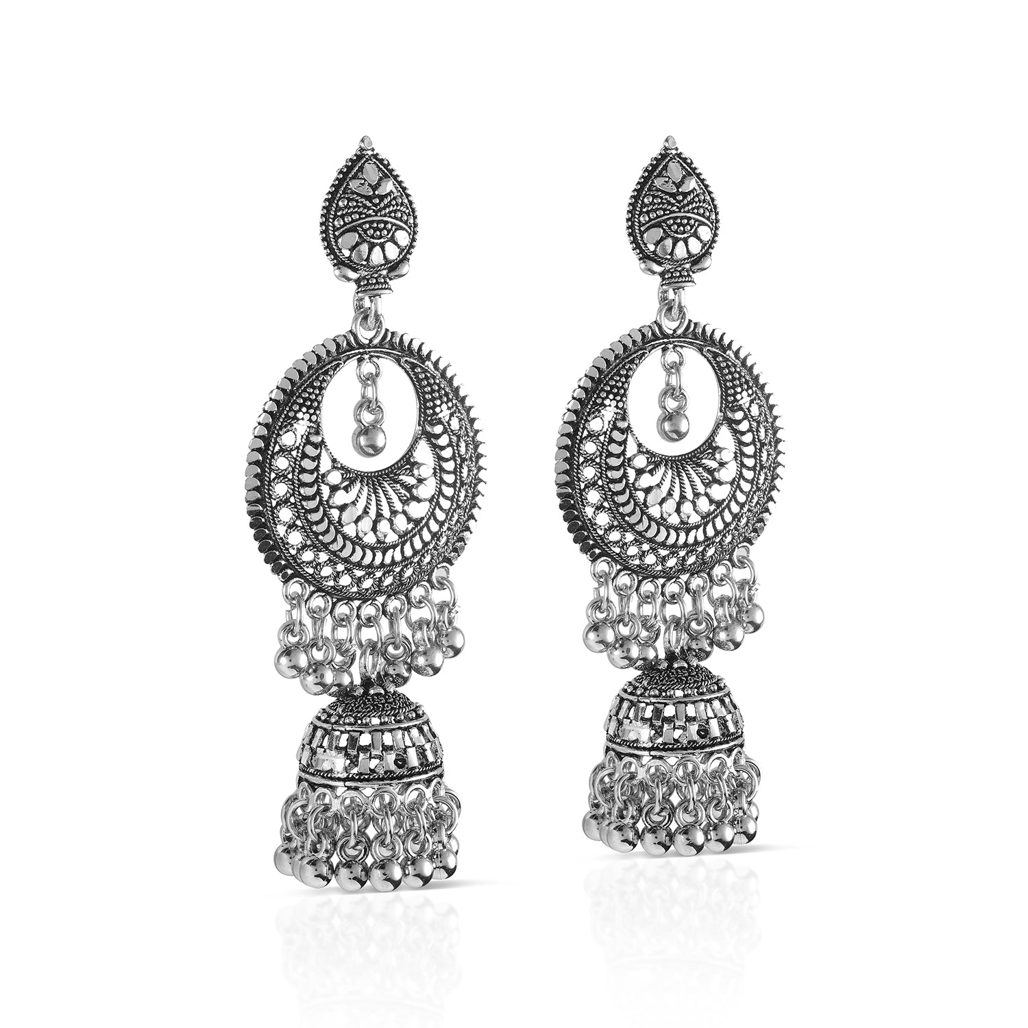 oxidized jhumka earrings side view