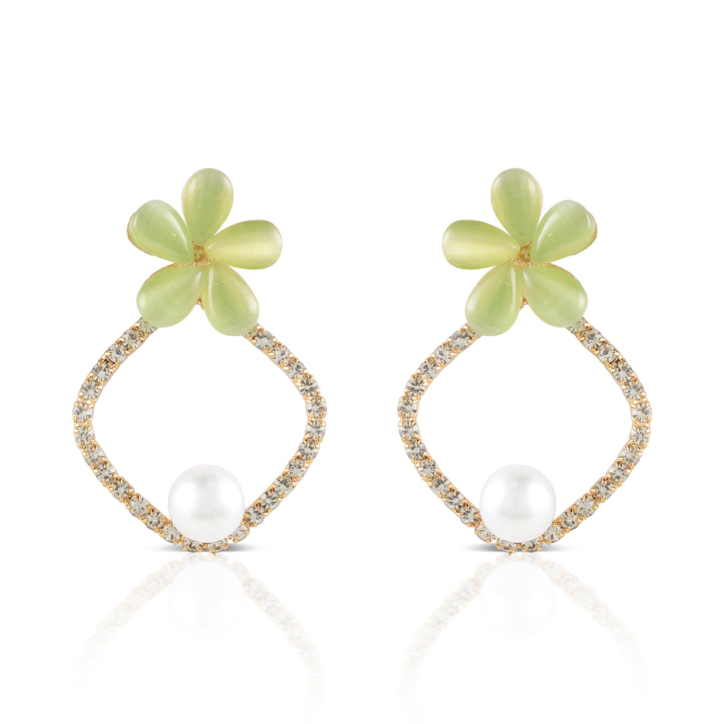 pastel green flower with pearl stud front view