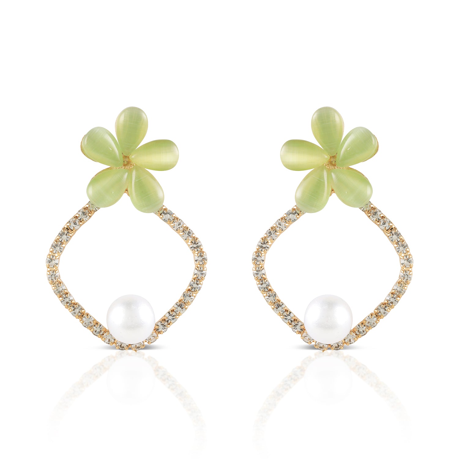 pastel green flower with pearl stud front view