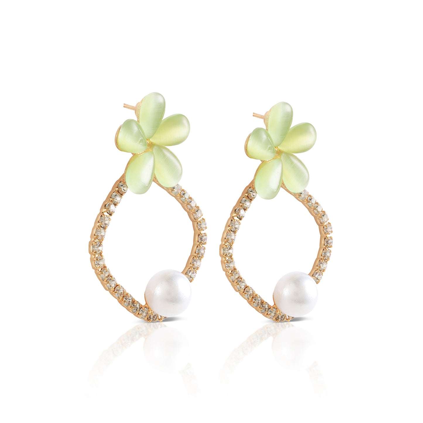 pastel green flower with pearl stud side view