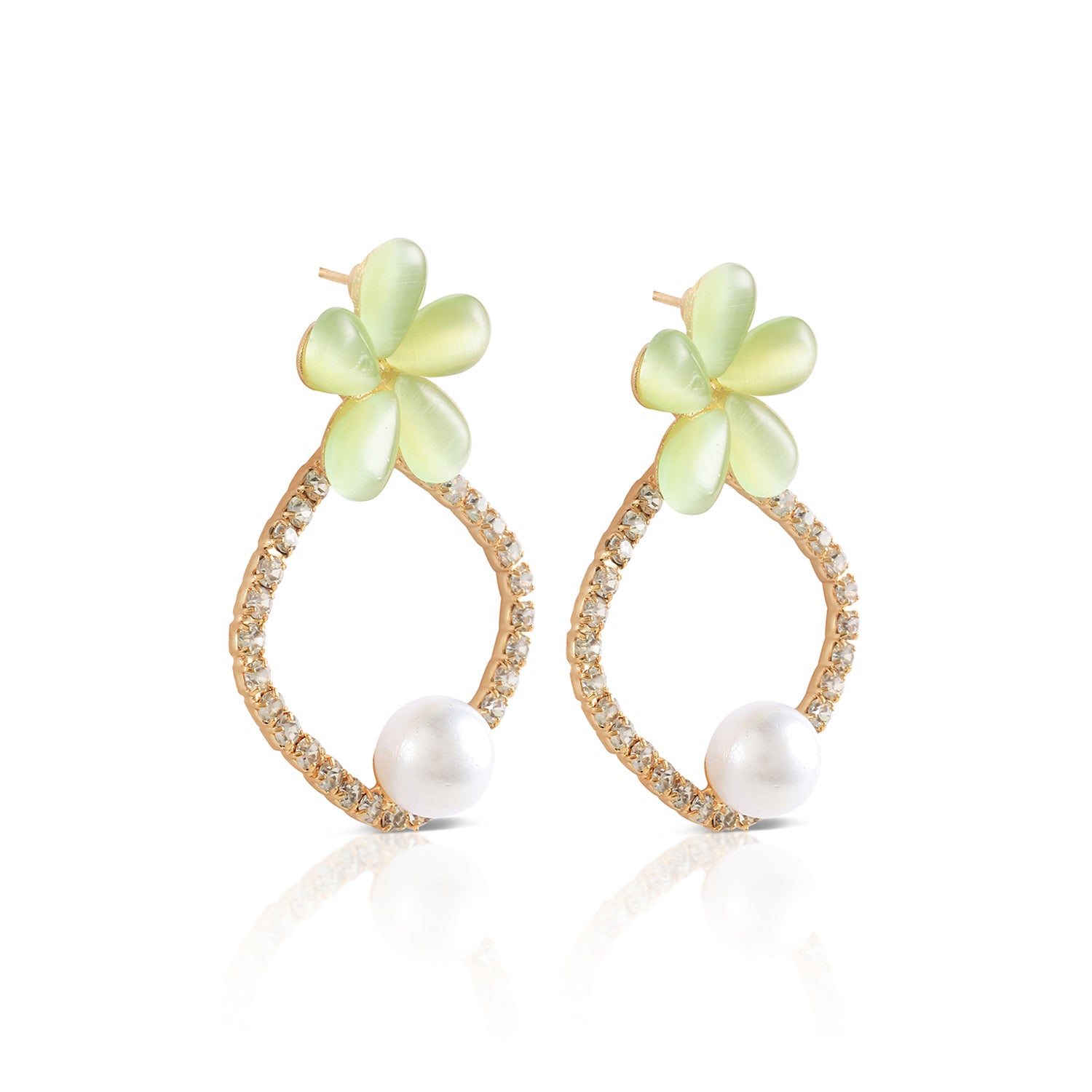 pastel green flower with pearl stud side view