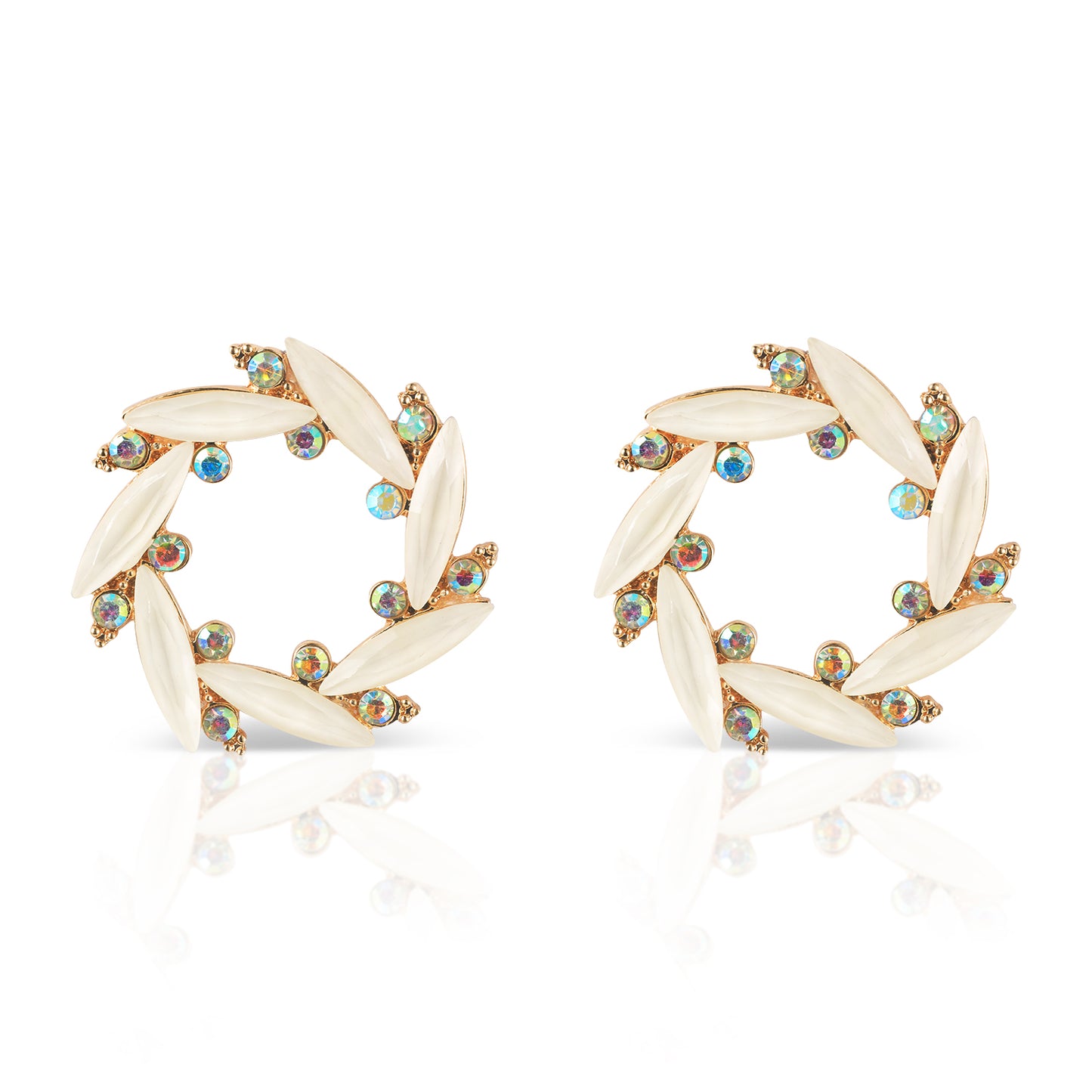 white crystal stud earring front view