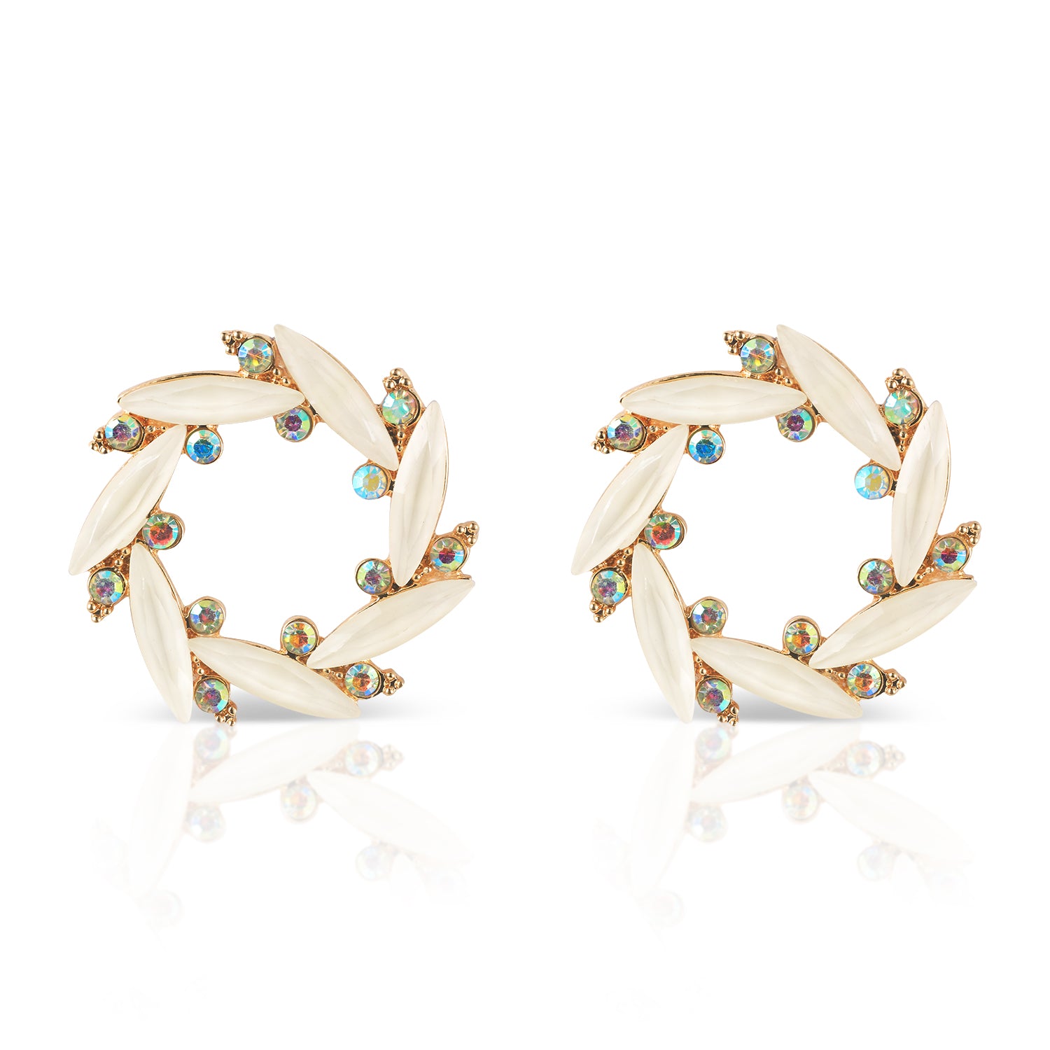 white crystal stud earring front view