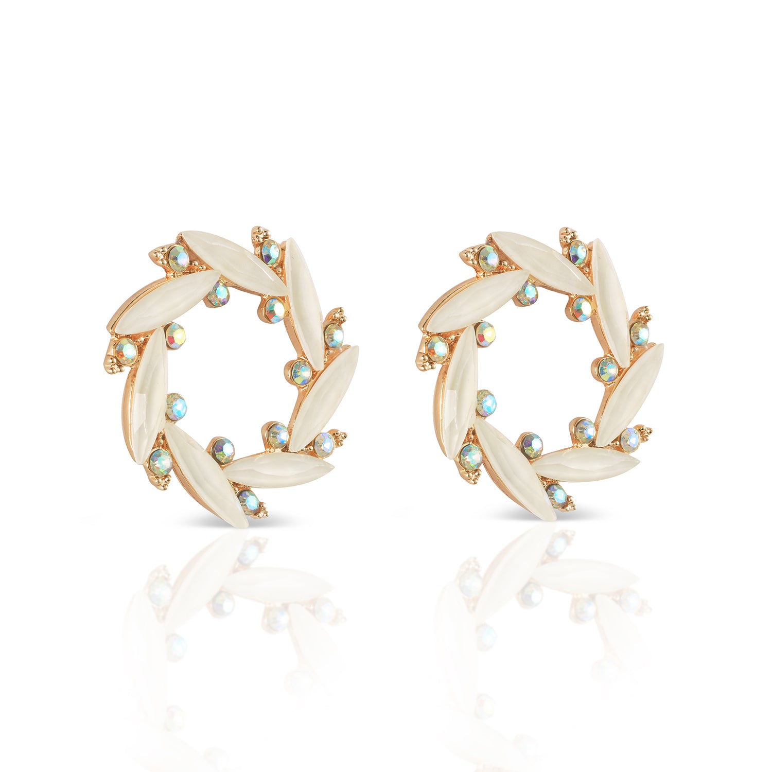 white crystal stud earring side view