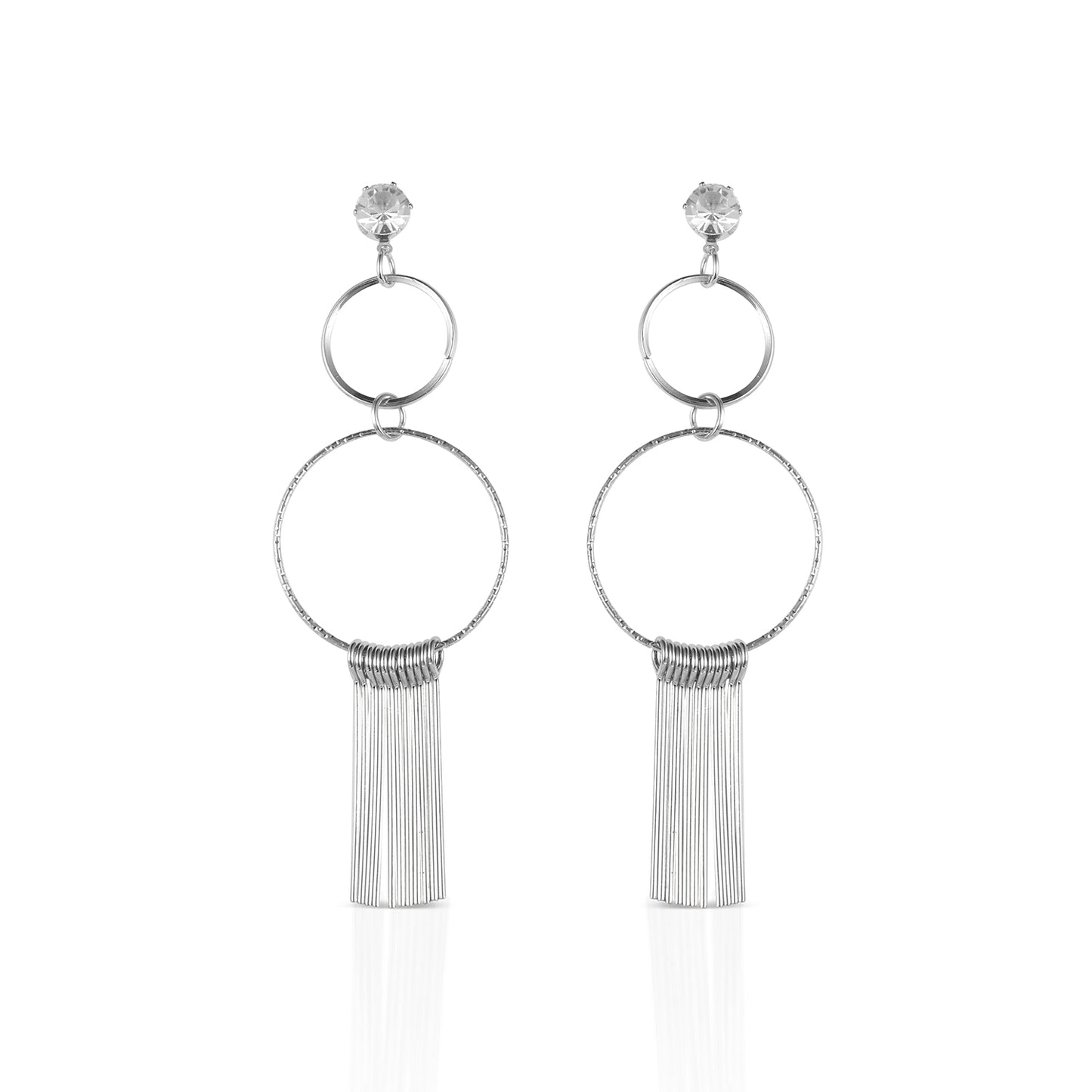 silver fringed dangle earrings front view
