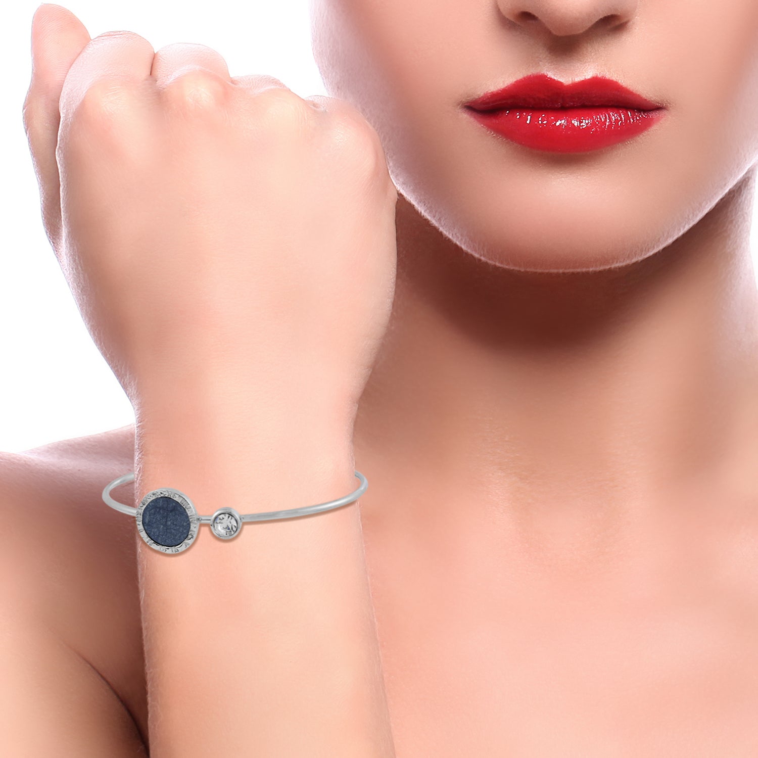 silver cuff bracelet for women model pic