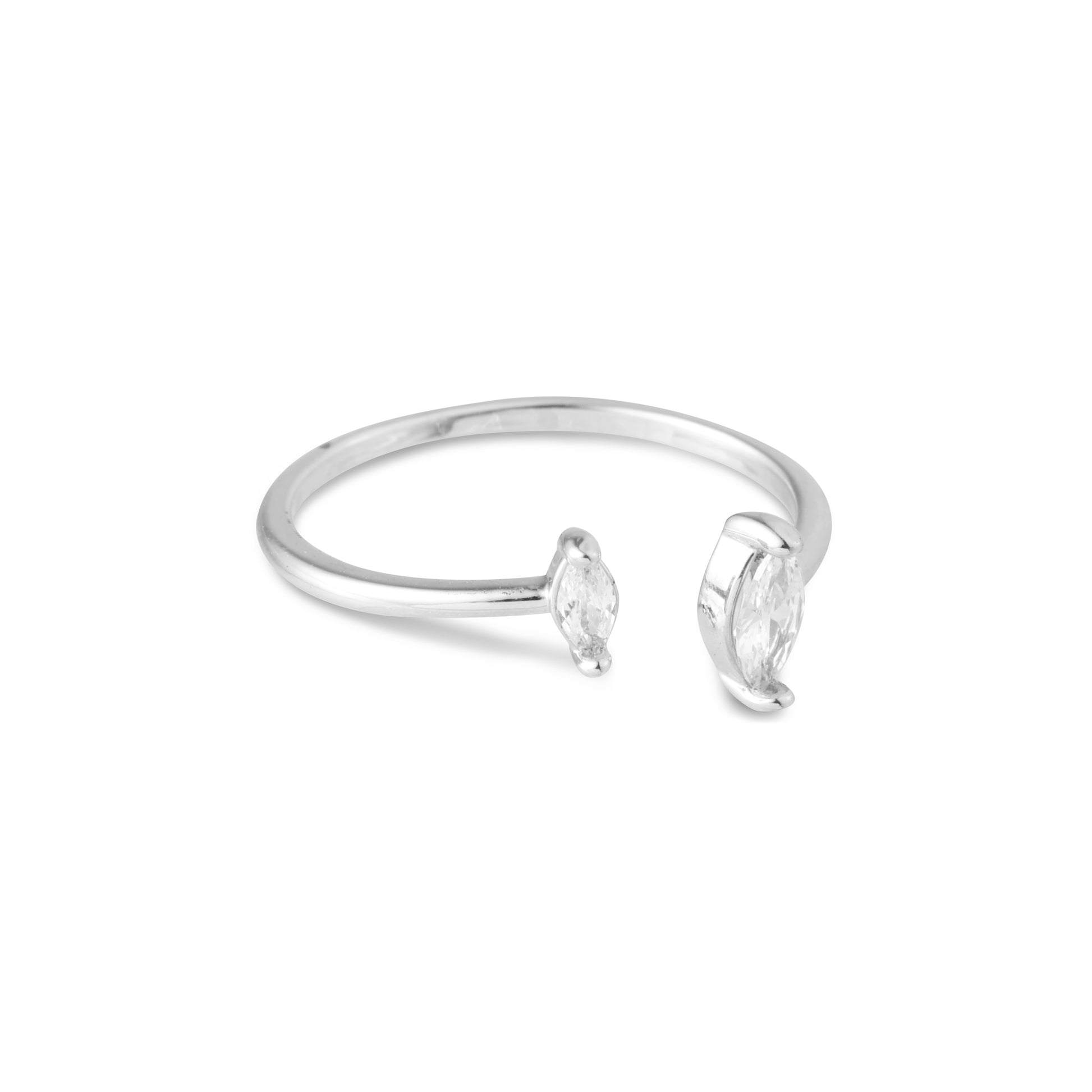 silver water drop ring front view