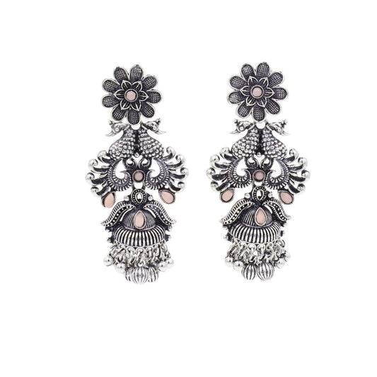Clustertrend Oxidised Silver Floral Pearl Earrings For Women