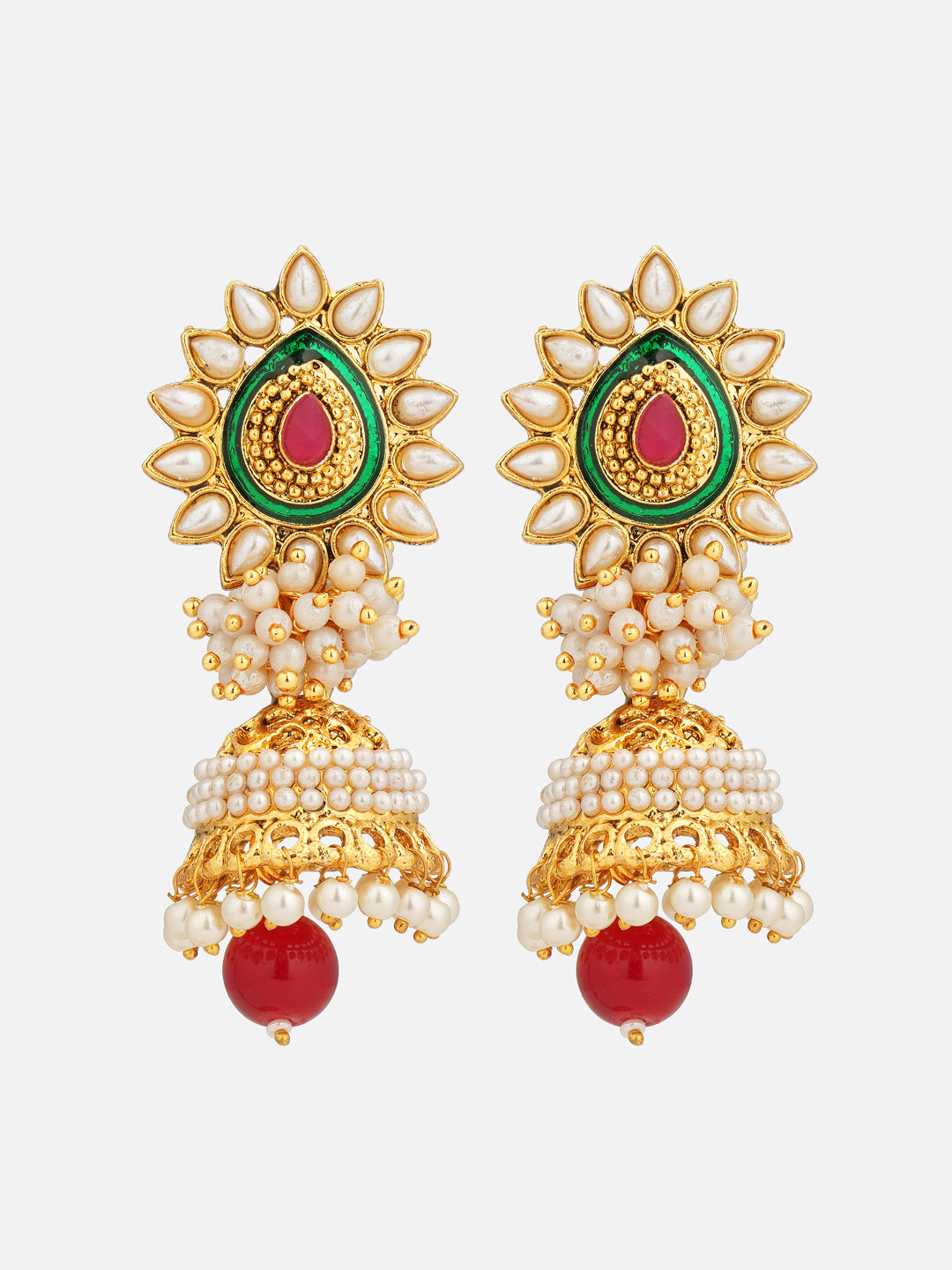 red and green pearl jhumka front view