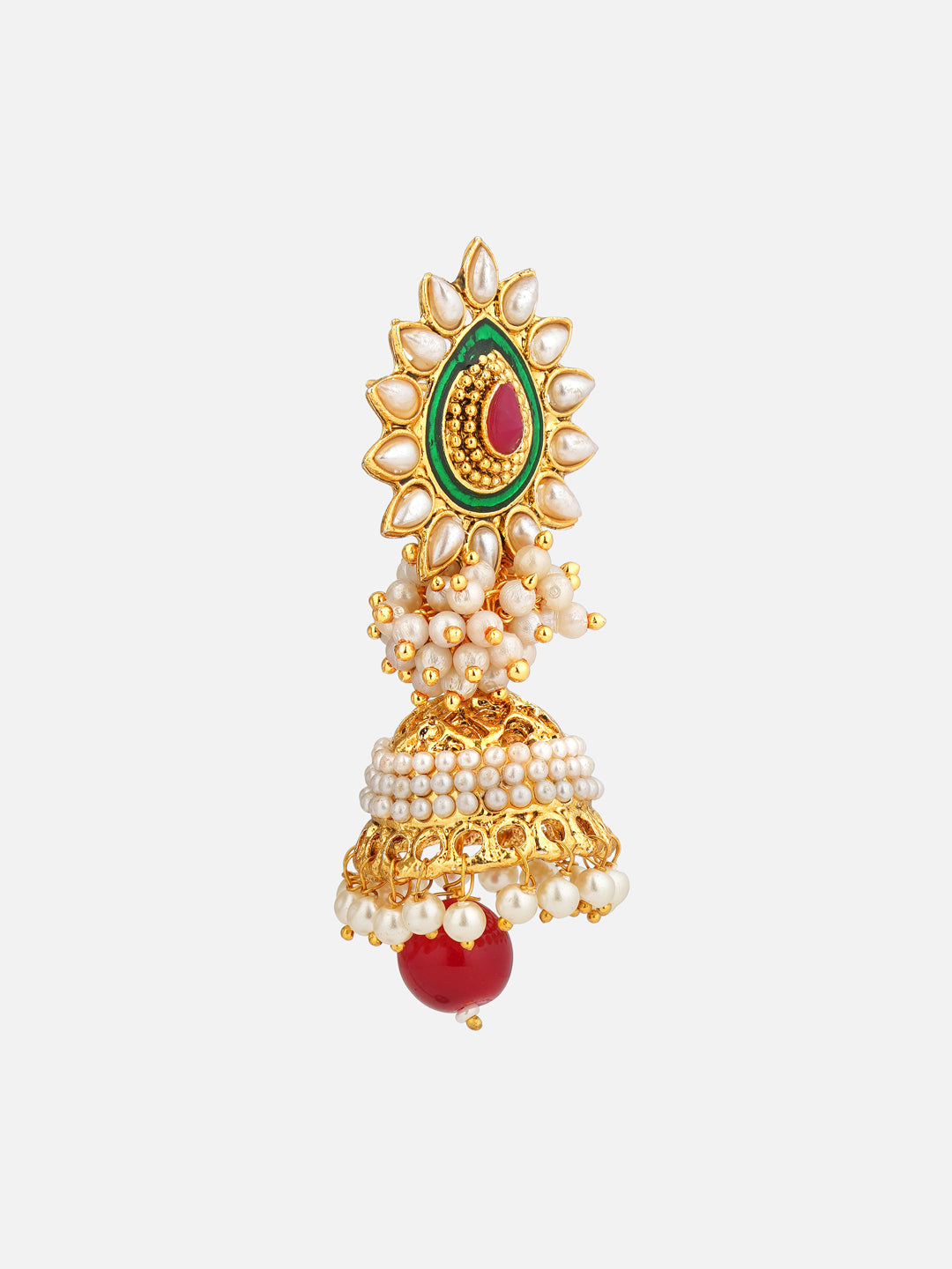red and green pearl jhumka single pic