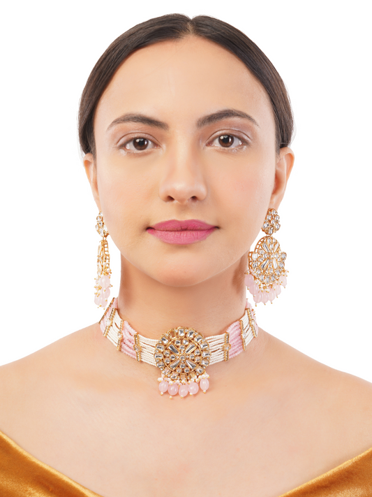 Baby Pink Kundan Necklce Set For Women