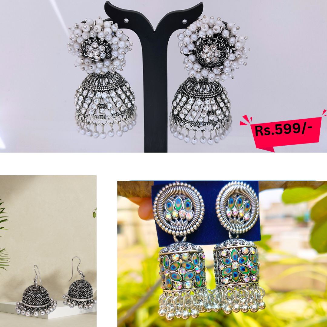Oxidised Jhumka Earring Combo