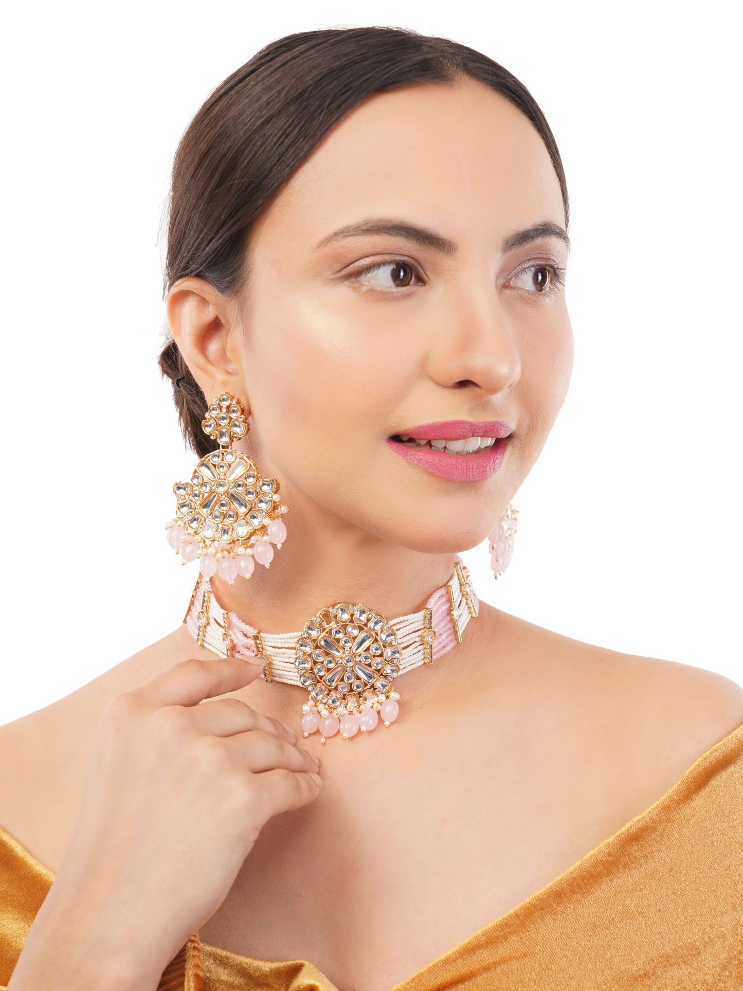 Baby Pink Kundan Necklce Set For Women