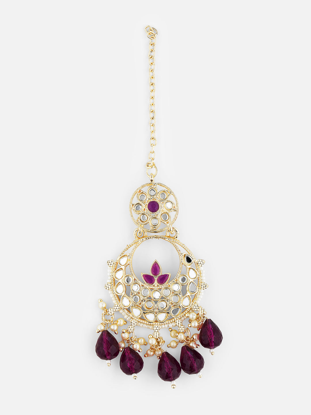 purple earring and maang tikka front view