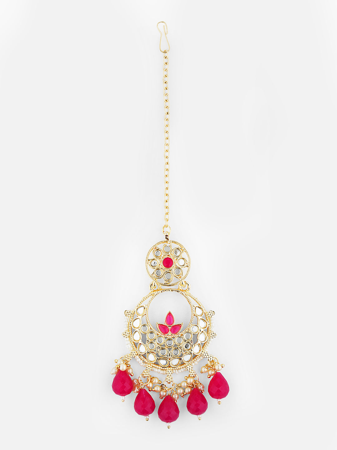 magenta earring and maang tikka front view