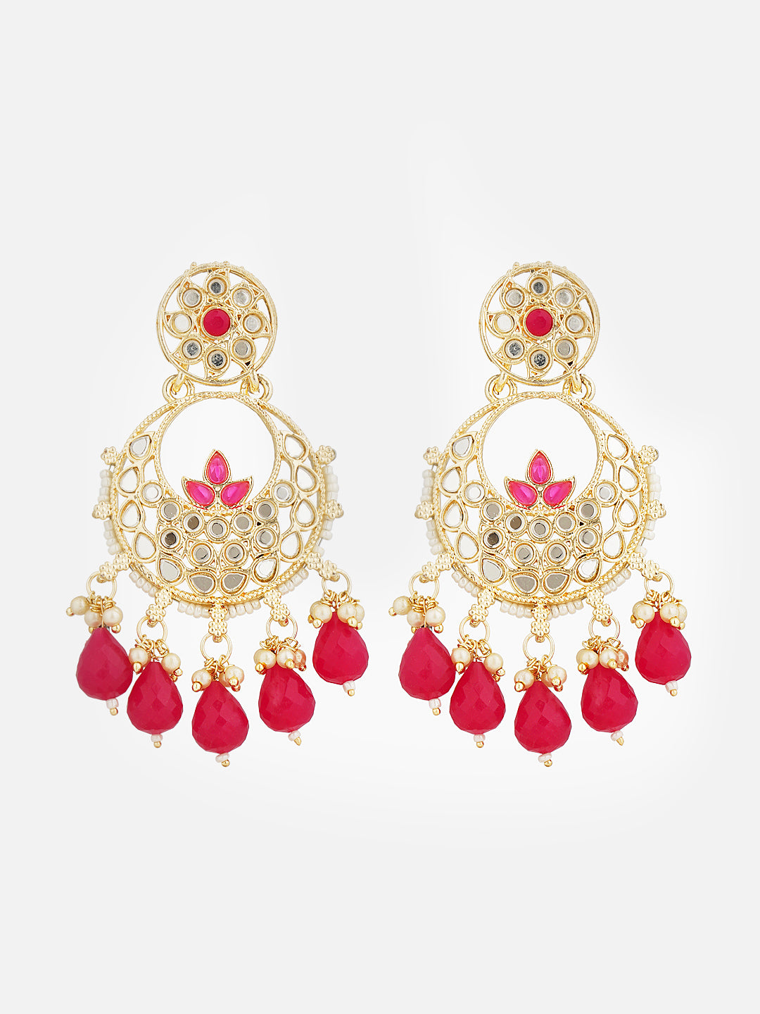 magenta earring and maang tikka earring pic