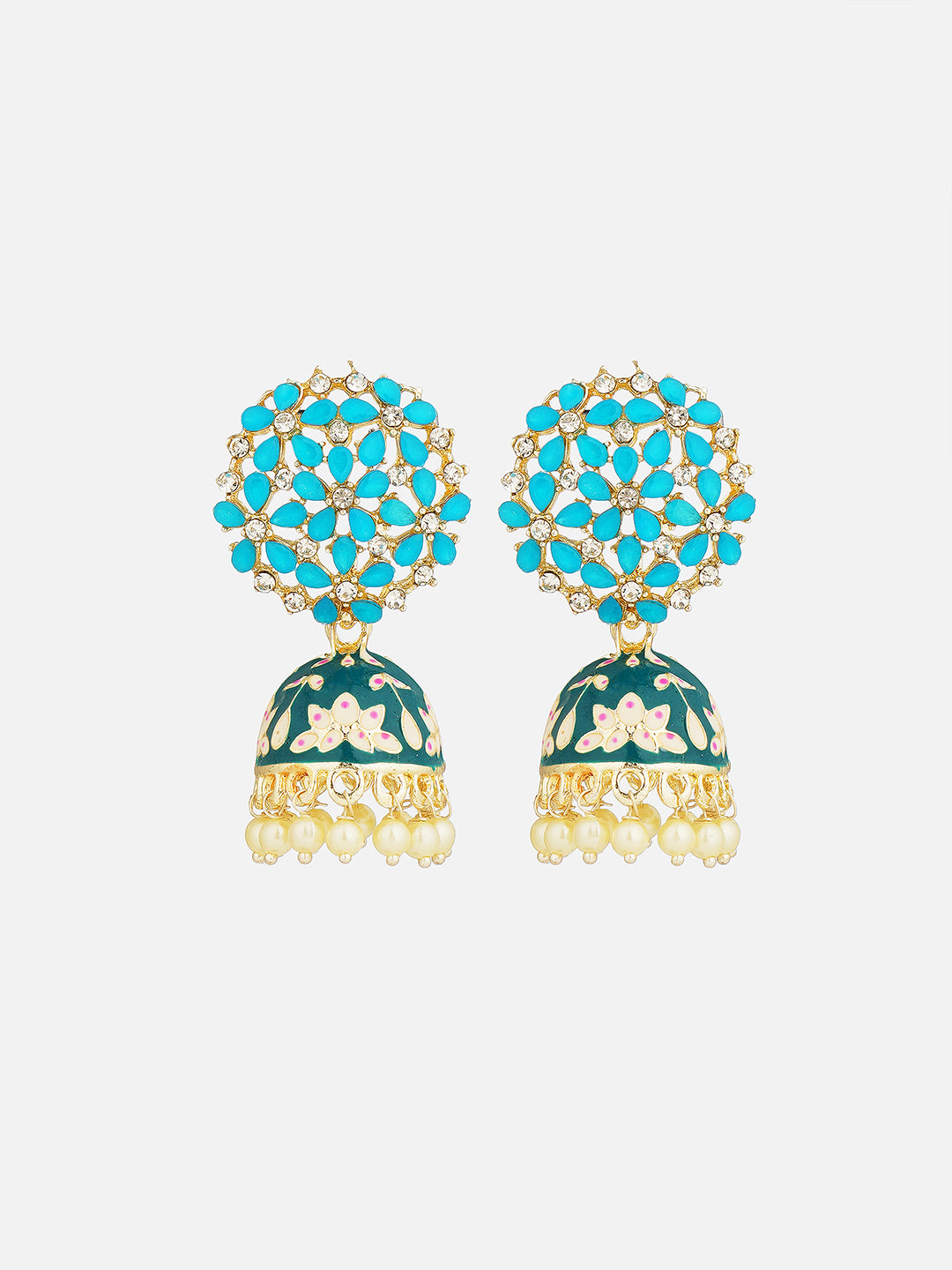 blue minakari jhumki front view