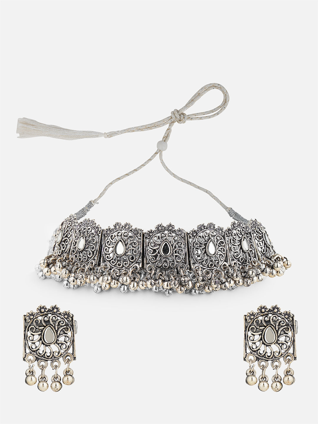 oxidised silver choker set front view