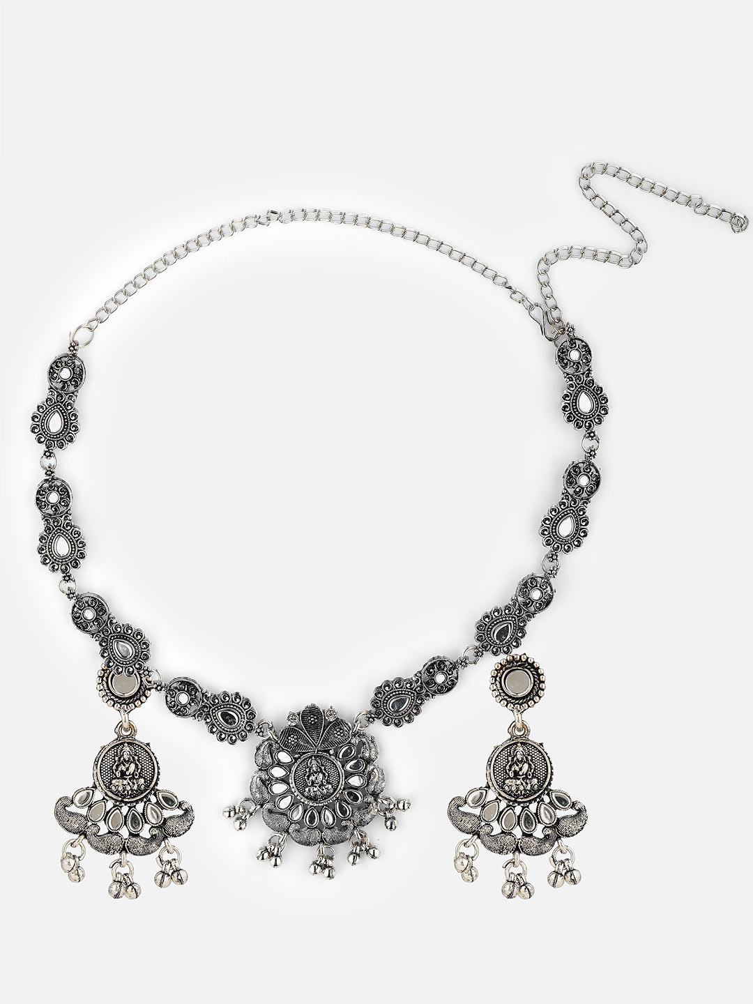 goddess lakshmi oxidised necklace set for women front view