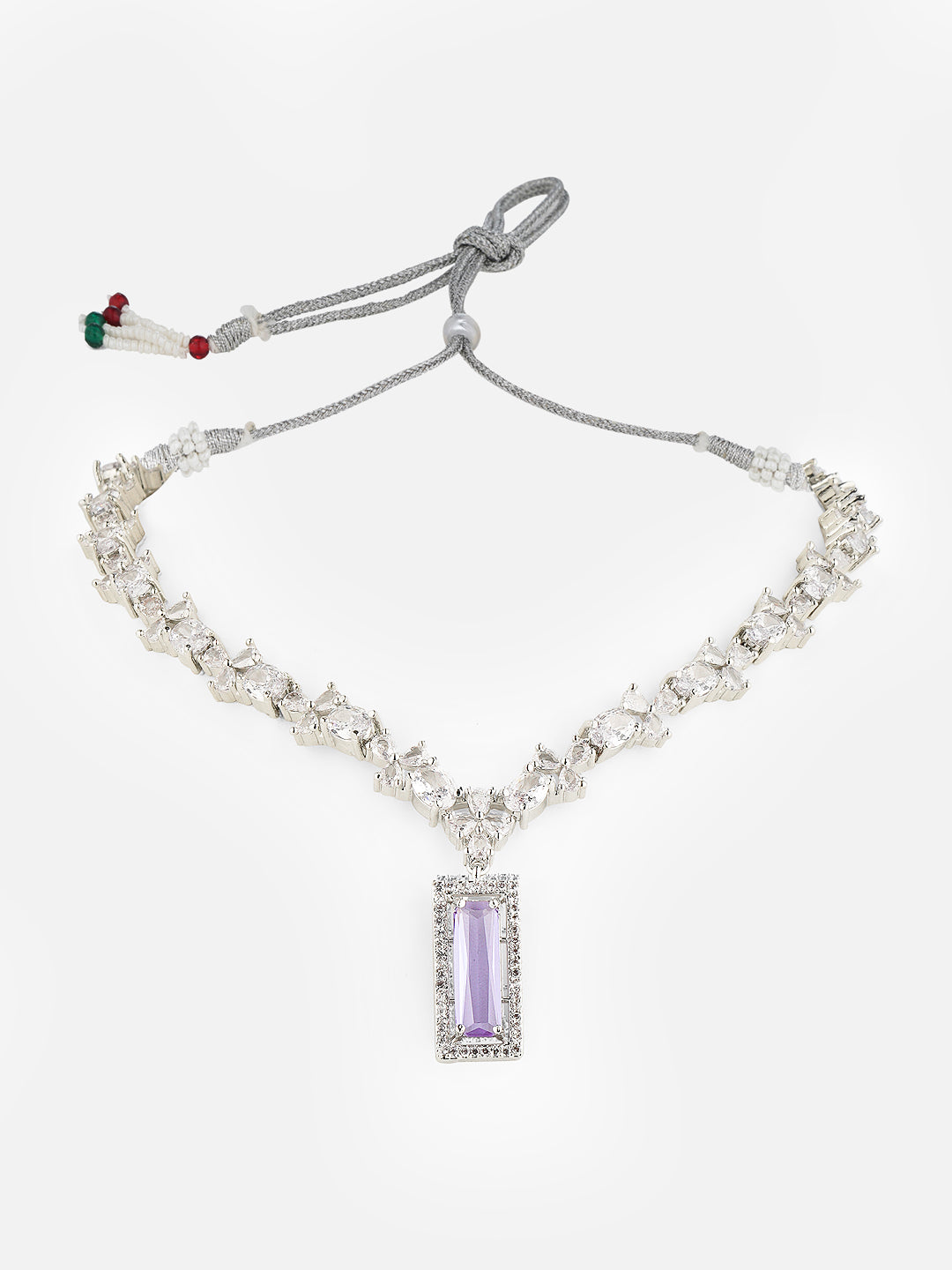 light purple american diamond necklace front view