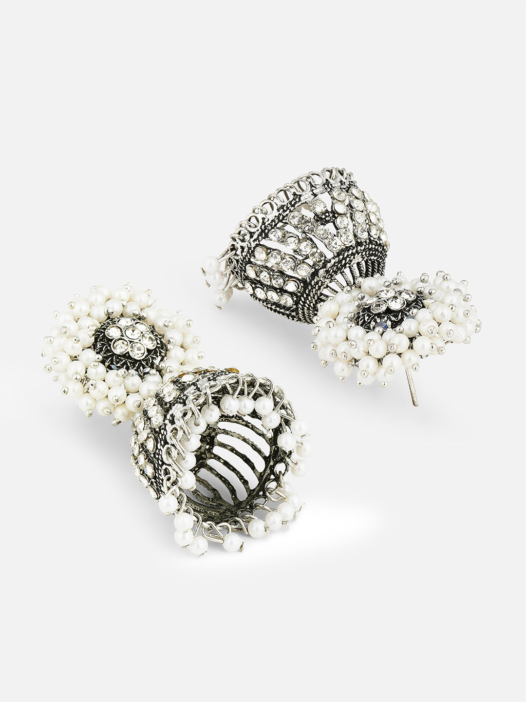 oxidised pearl stone jhumka lower view