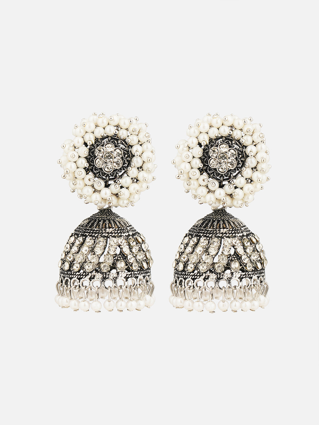 oxidised pearl stone jhumka front view