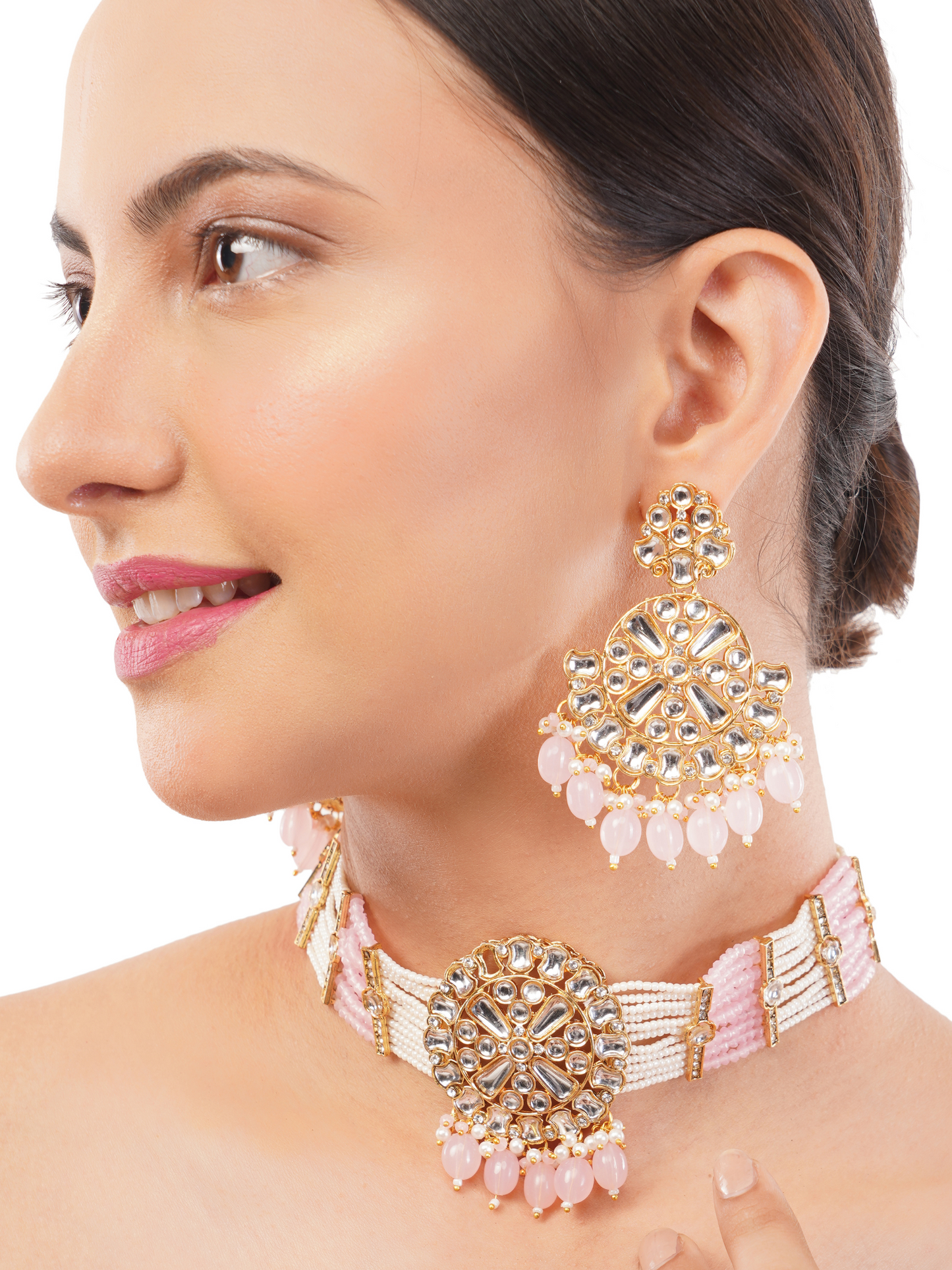 Baby Pink Kundan Necklce Set For Women