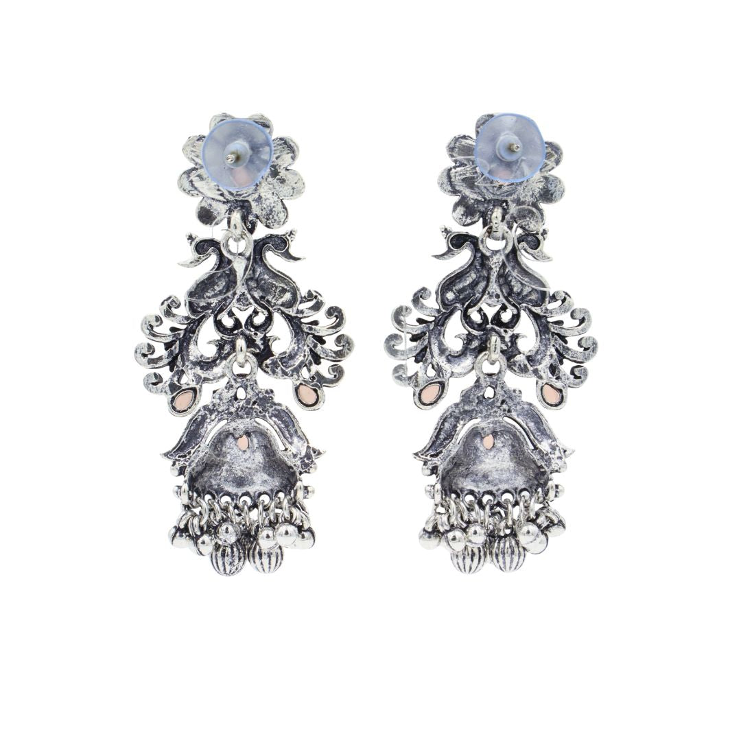 Clustertrend Oxidised Silver Floral Pearl Earrings For Women