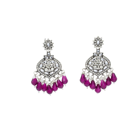 Clustertrend Oxidised Silver White Stone Pearl Earrings For Women