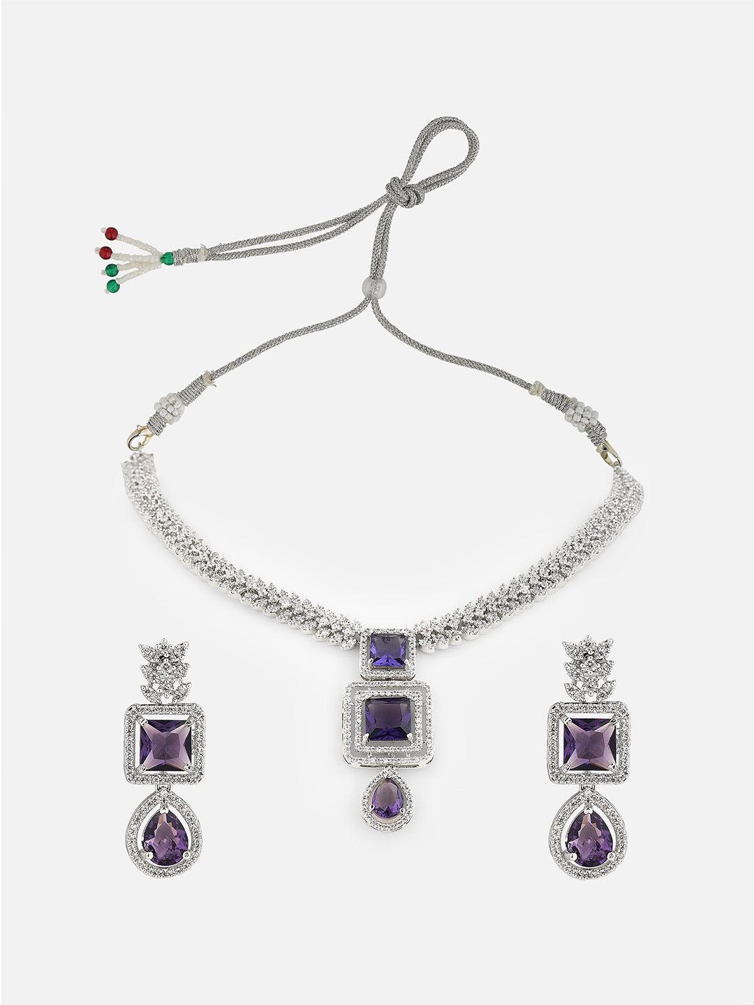 purple american diamond necklace set front pic