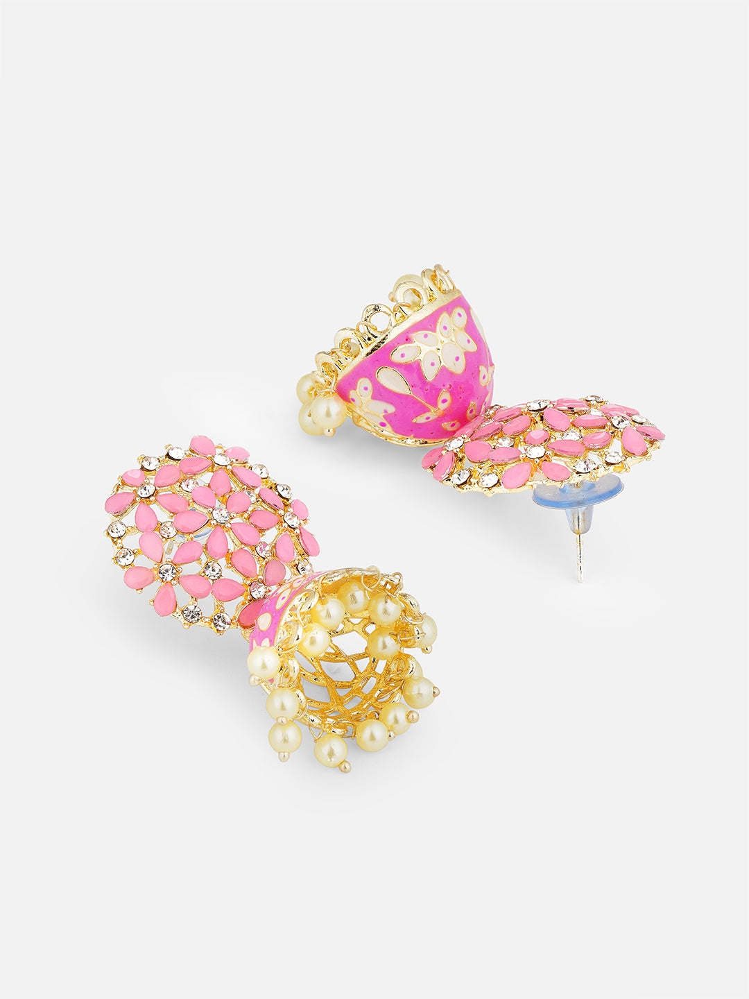 pink minakari jhumki down view