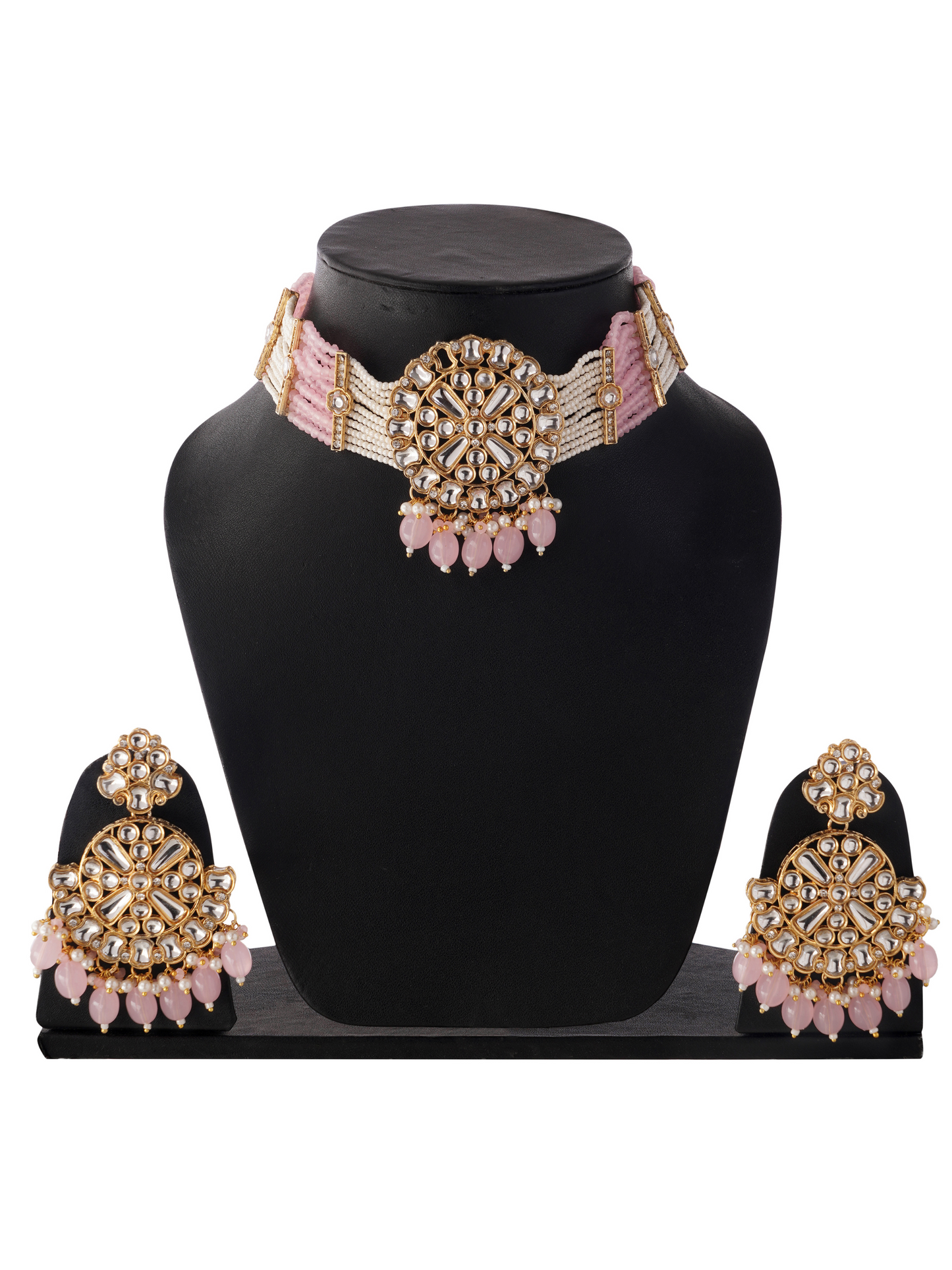 Baby Pink Kundan Necklce Set For Women