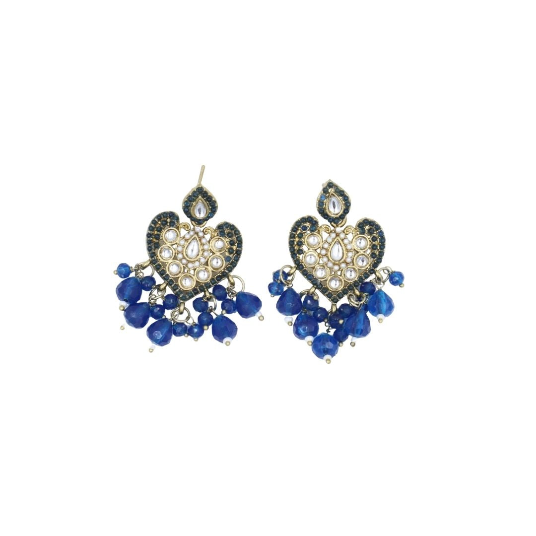 Gold Heart Shape Blue And White Pearl Earrings For Women