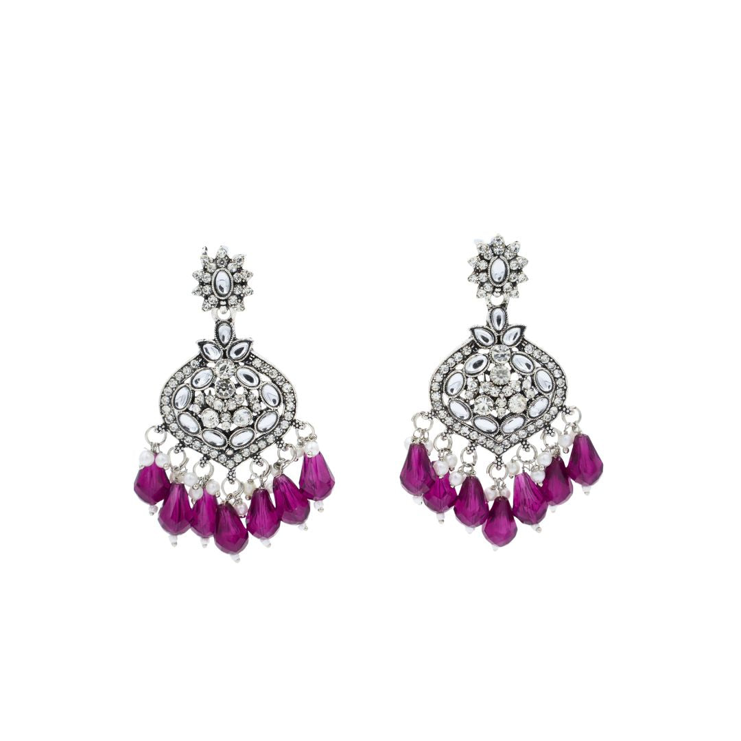 Clustertrend Oxidised Silver White Stone Pearl Earrings For Women