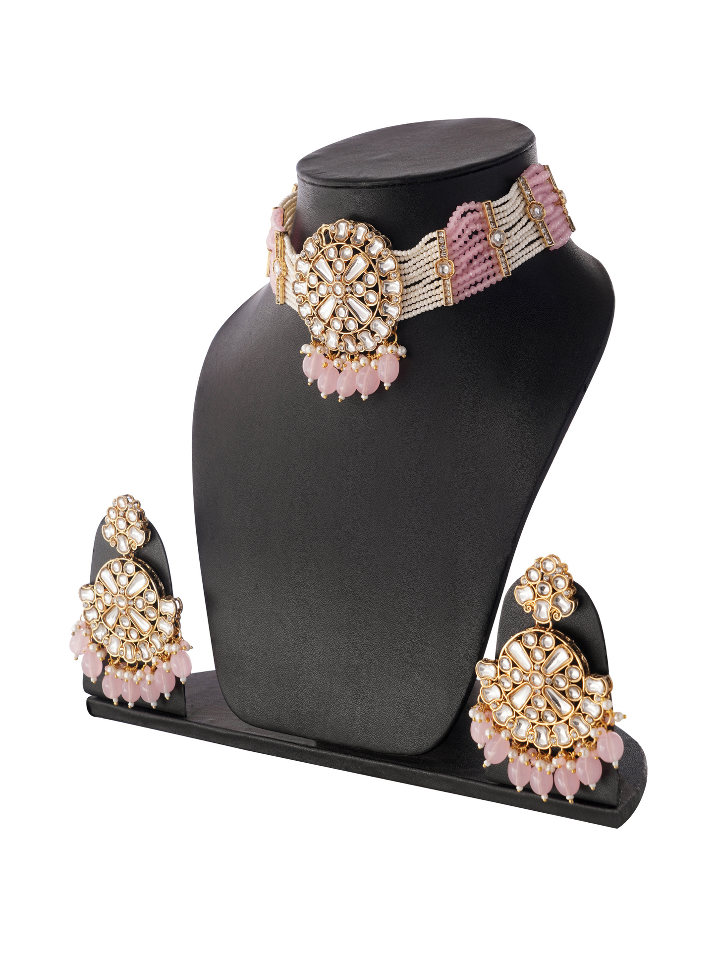 Baby Pink Kundan Necklce Set For Women