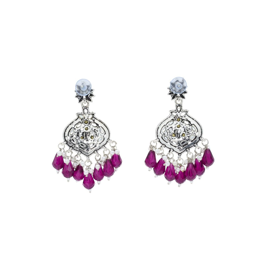 Clustertrend Oxidised Silver White Stone Pearl Earrings For Women