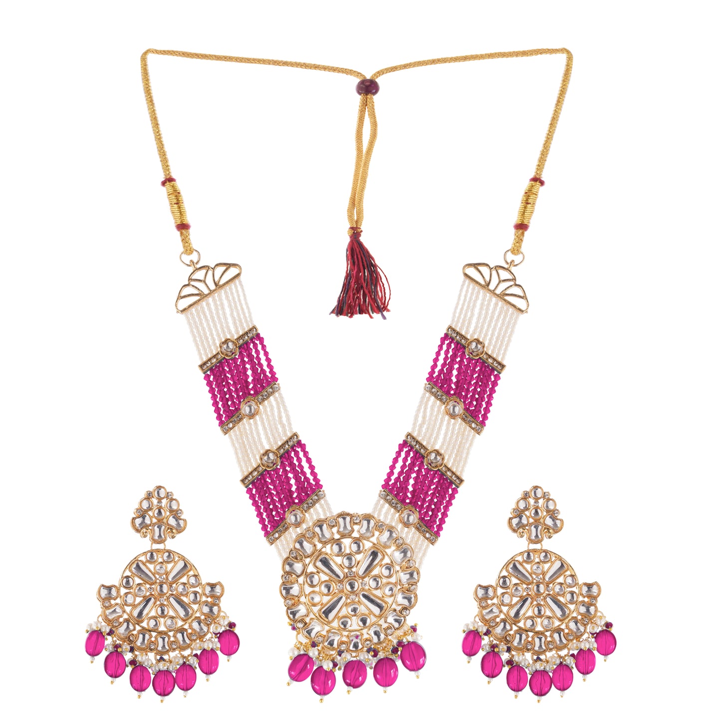 Ruby Pearl Beadded Kundan Choker Necklace Set For Women