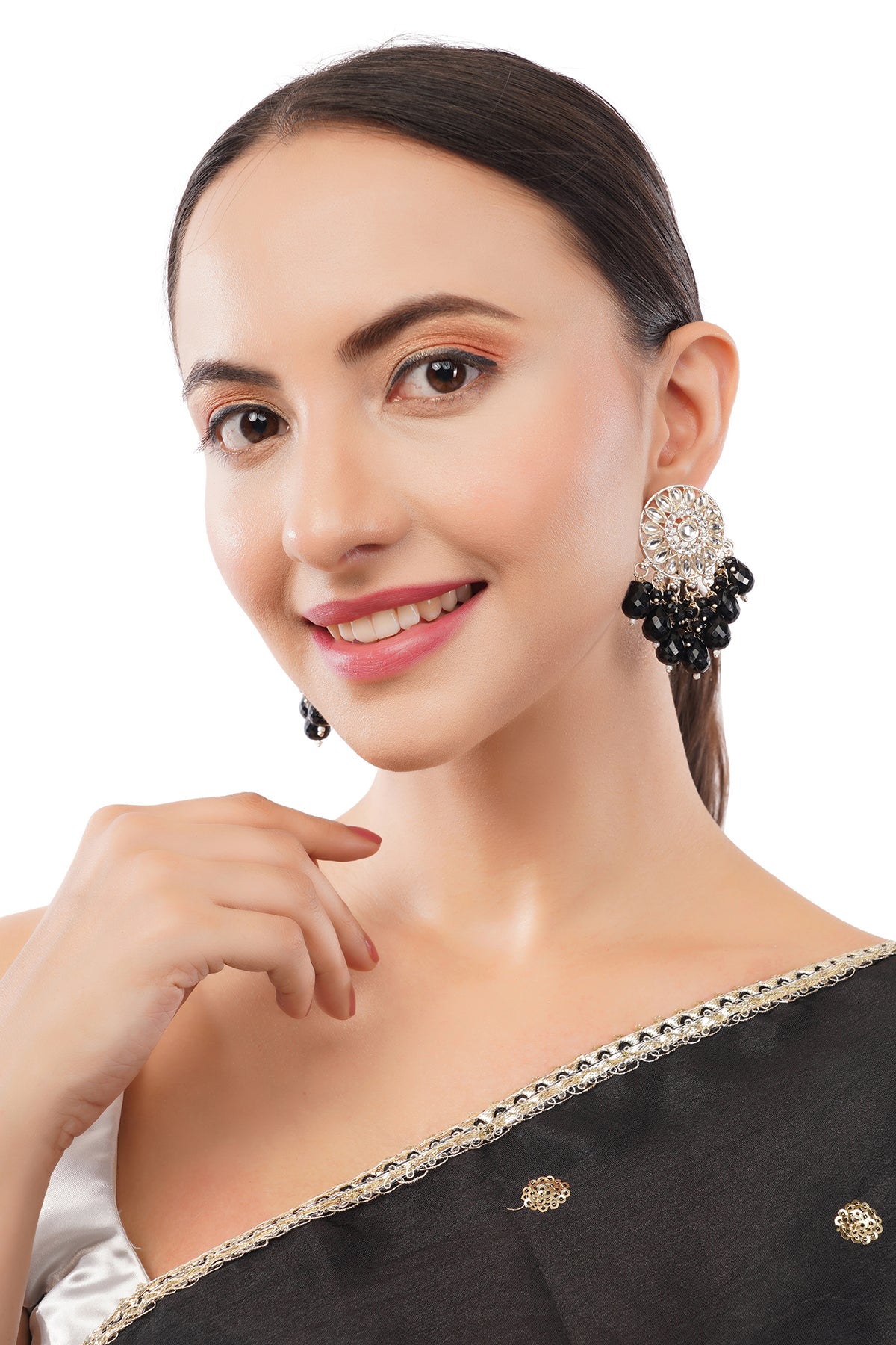 Clustertrend Gold Plated Black Pearl Earrings For Women