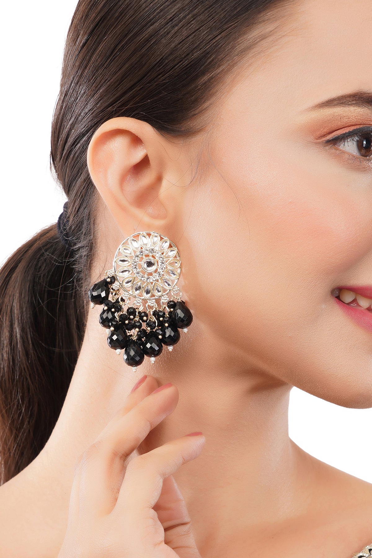 Clustertrend Gold Plated Black Pearl Earrings For Women