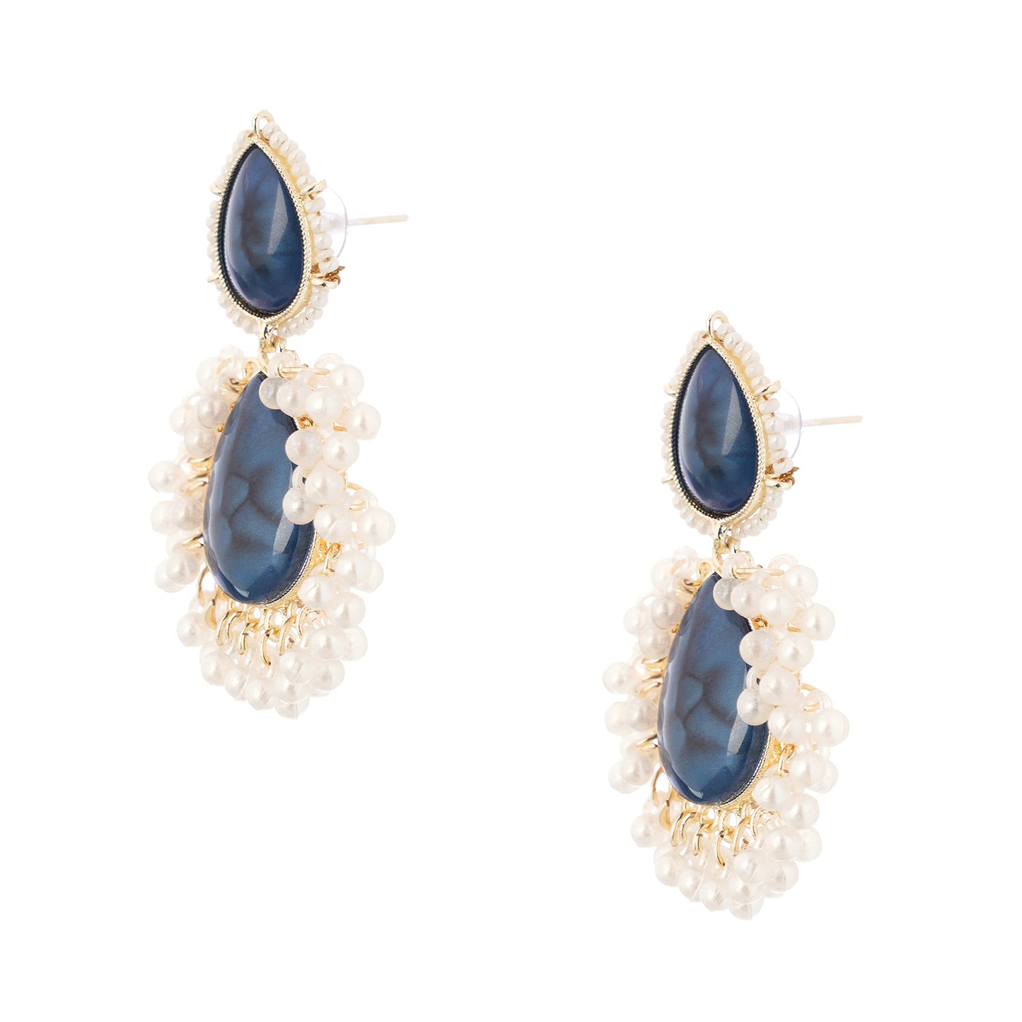 Gold Plated Crystal Blue Pearl Teardrop Earrings For Women