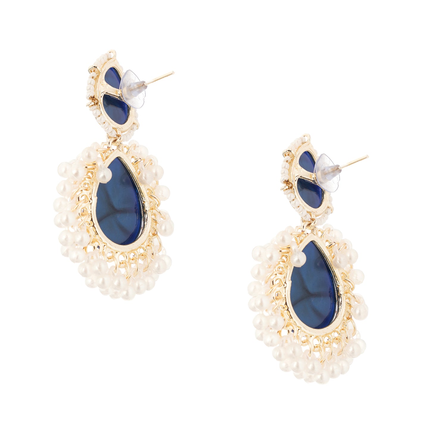 Gold Plated Crystal Blue Pearl Teardrop Earrings For Women